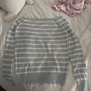 Brandy Melville Light Gray and White Striped Sweater